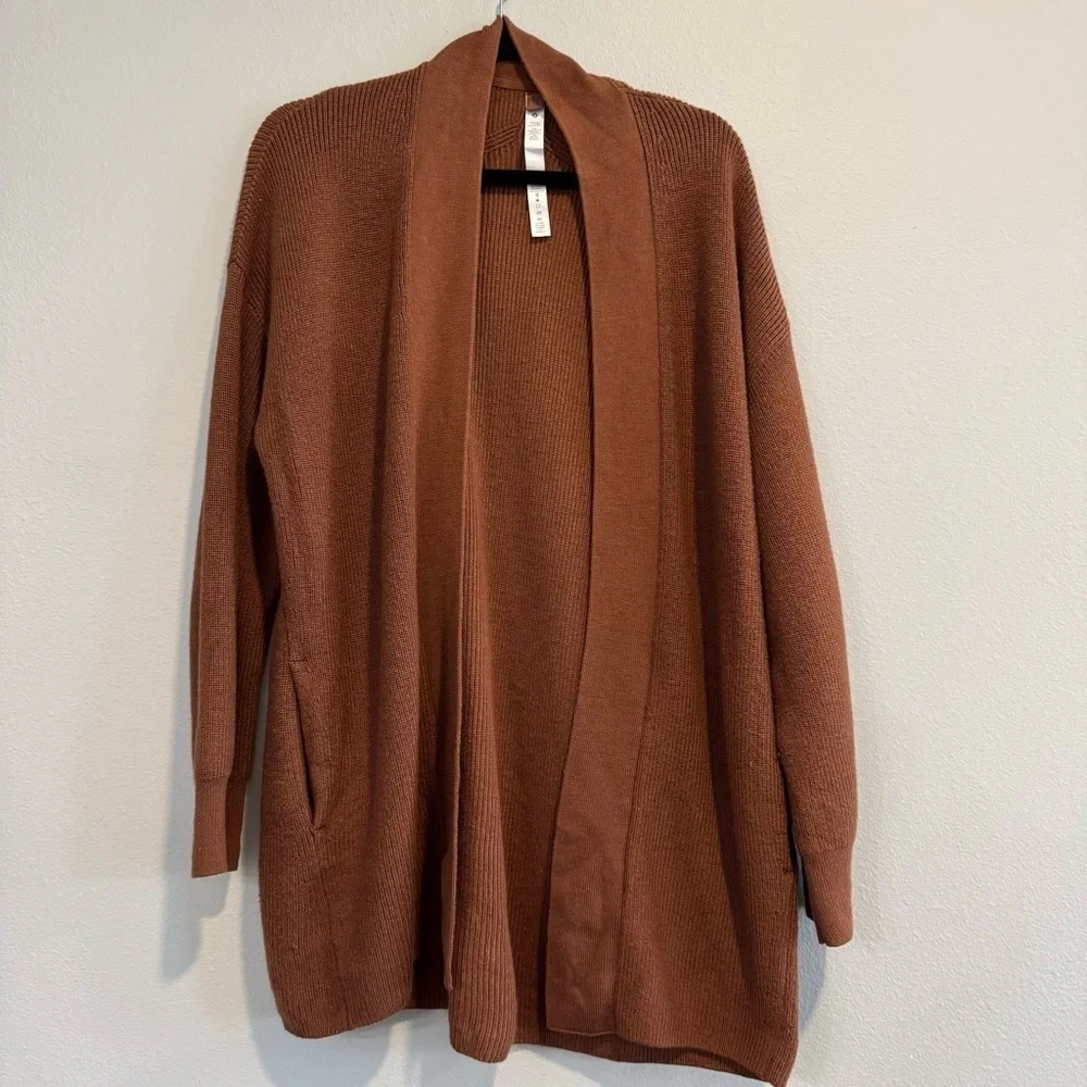 Lululemon Merino Wool-Blend Ribbed Open Front Sweater Cardigan Pockets 6 - Picture 1 of 5